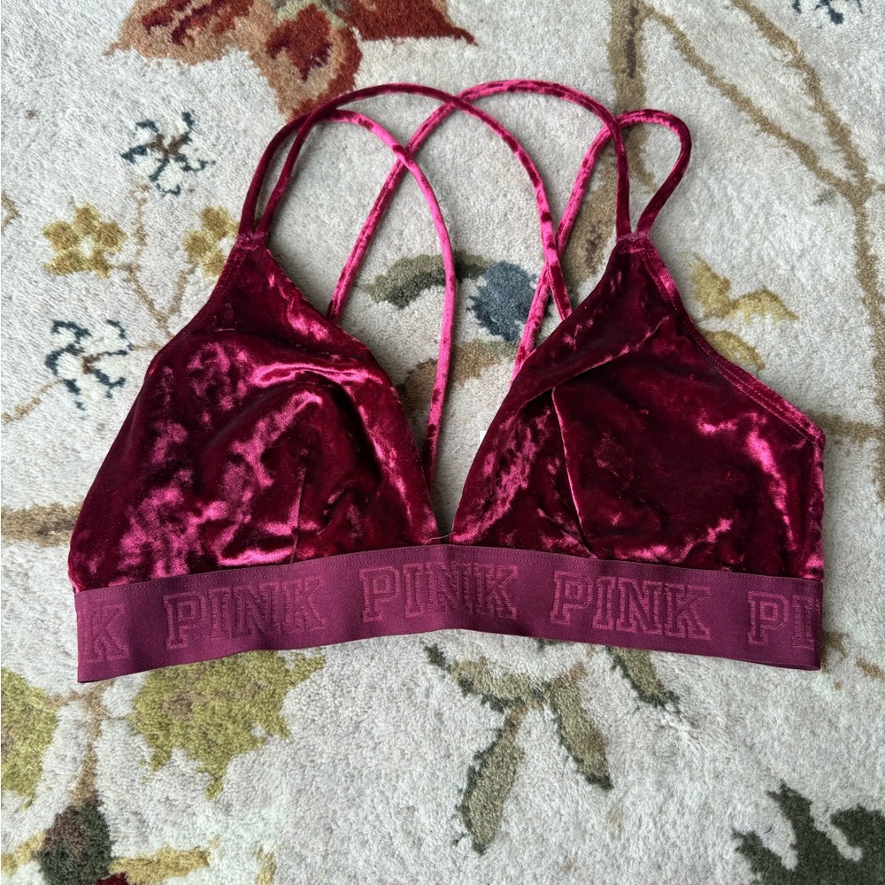 PINK Victoria's Secret Velvet Bralette in Burgundy Size Large